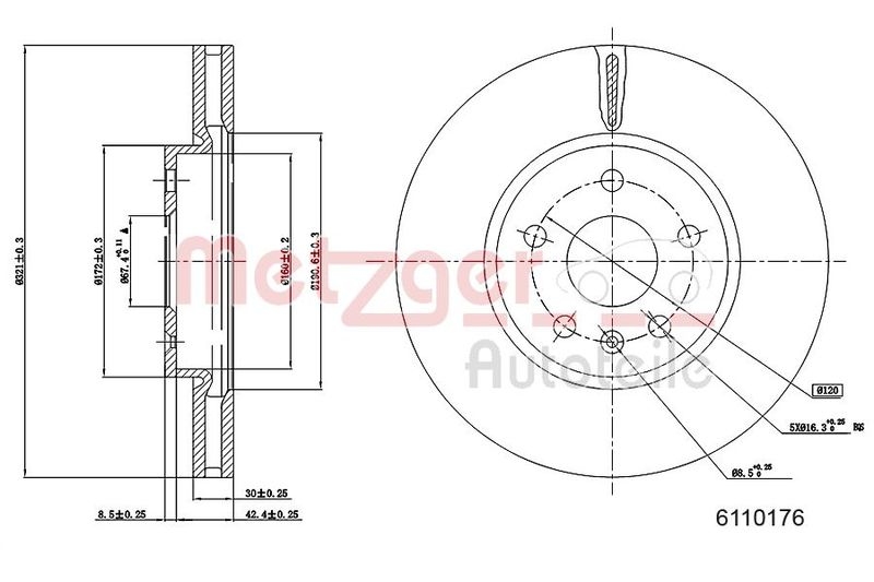 METZGER 6110176 Bremsscheibe Lack/Ks für OPEL VA