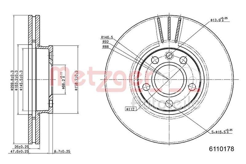 METZGER 6110178 Bremsscheibe Lack/Ks für VW VA