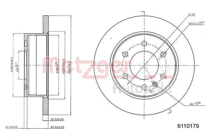 METZGER 6110179 Bremsscheibe Lack/Ks/Ms für MB/VW HA