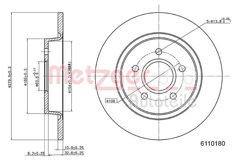 METZGER 6110180 Bremsscheibe Lack/Ks für FORD/VOLVO HA