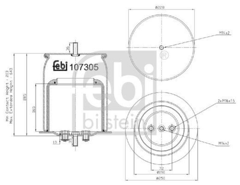 FEBI BILSTEIN 107305 Luftfederbalg mit Stahlkolben und Kolbenstange für Iveco