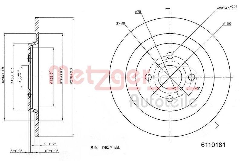 METZGER 6110181 Bremsscheibe Lack/Ks für TOYOTA HA