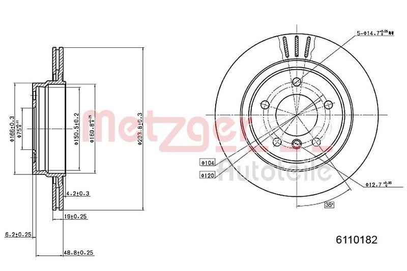 METZGER 6110182 Bremsscheibe Lack/Ks/Ms für BMW HA