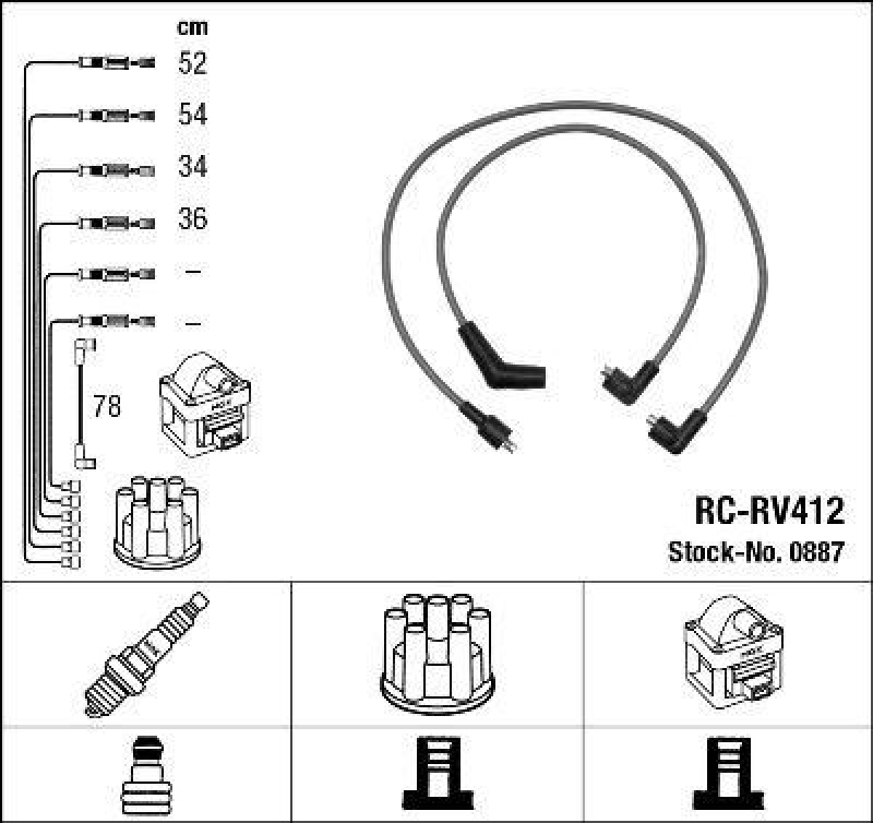 NGK 0887 Zündleitungssatz RC-RV412 |Zündkabel