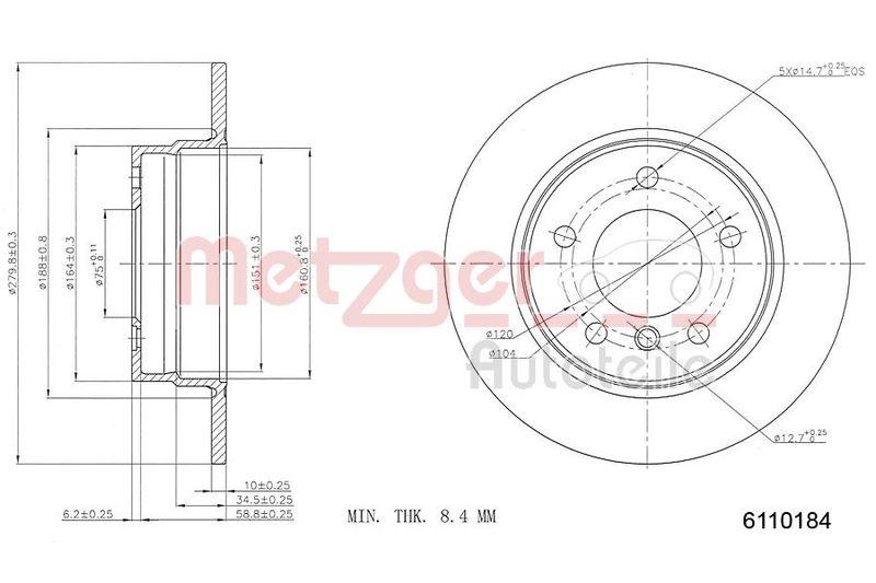 METZGER 6110184 Bremsscheibe Lack/Ks/Ms für BMW HA