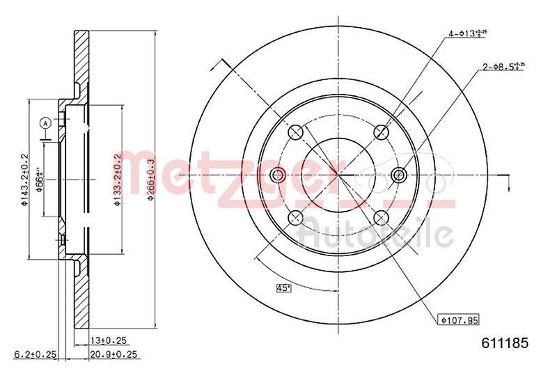 METZGER 6110185 Bremsscheibe Lack/Ks/Ms für CITROEN/PEUGEOT VA