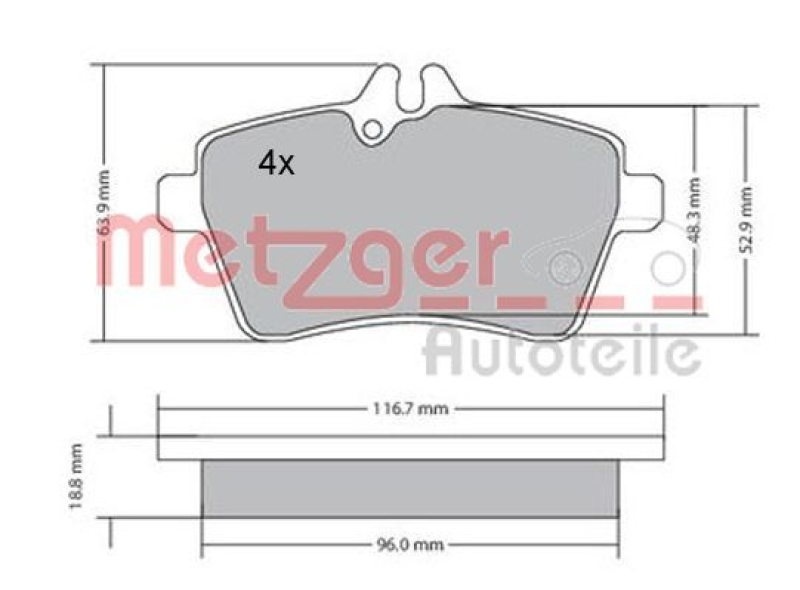 METZGER 1170053 Bremsbelagsatz, Scheibenbremse WVA 24 077