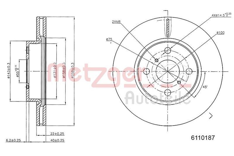 METZGER 6110187 Bremsscheibe Lack/Ks für TOYOTA VA