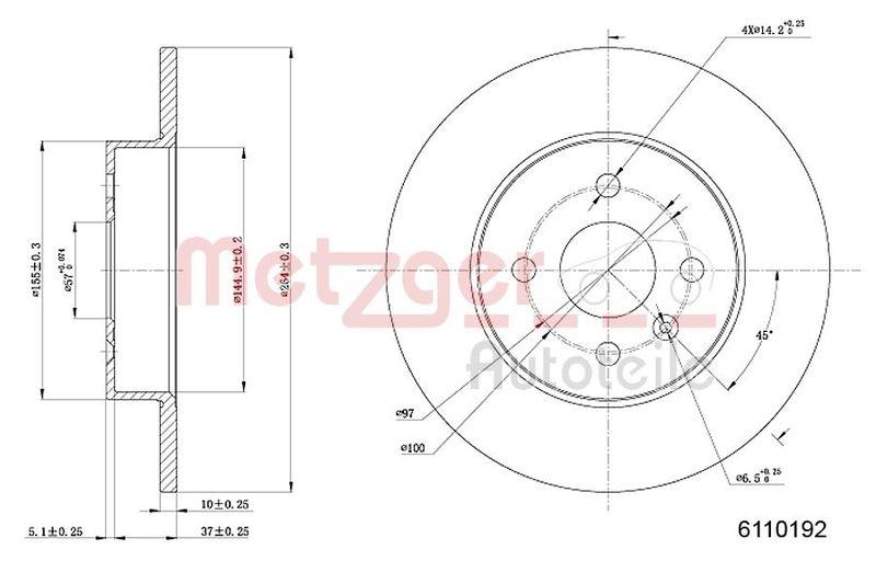 METZGER 6110192 Bremsscheibe Lack/Ks/Ms für OPEL HA