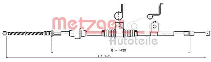 METZGER 17.2294 Seilzug, Feststellbremse für CITROEN/MITSUBISHI hinten links