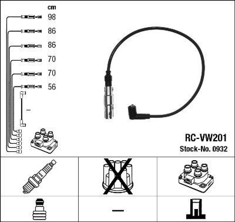 NGK 0932 Zündleitungssatz RC-VW201 |Zündkabel