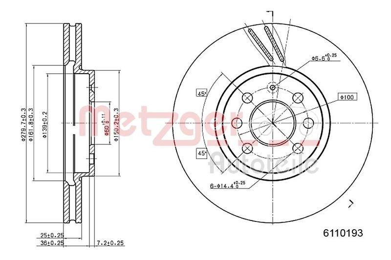 METZGER 6110193 Bremsscheibe Lack/Ks/Ms für OPEL VA