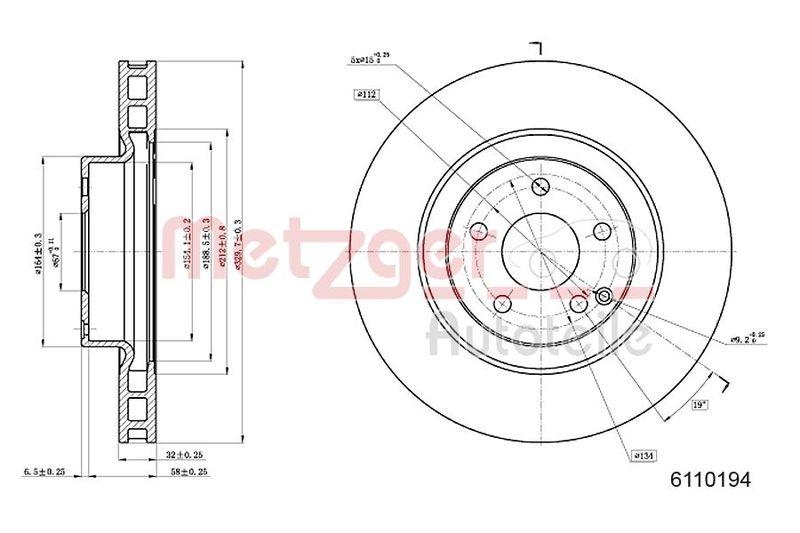 METZGER 6110194 Bremsscheibe Lack/Ks/Ms/Hc für MB VA