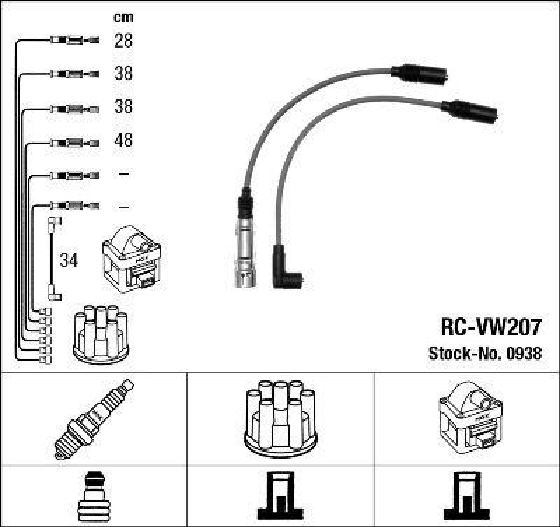 NGK 0938 Zündleitungssatz RC-VW207 |Zündkabel