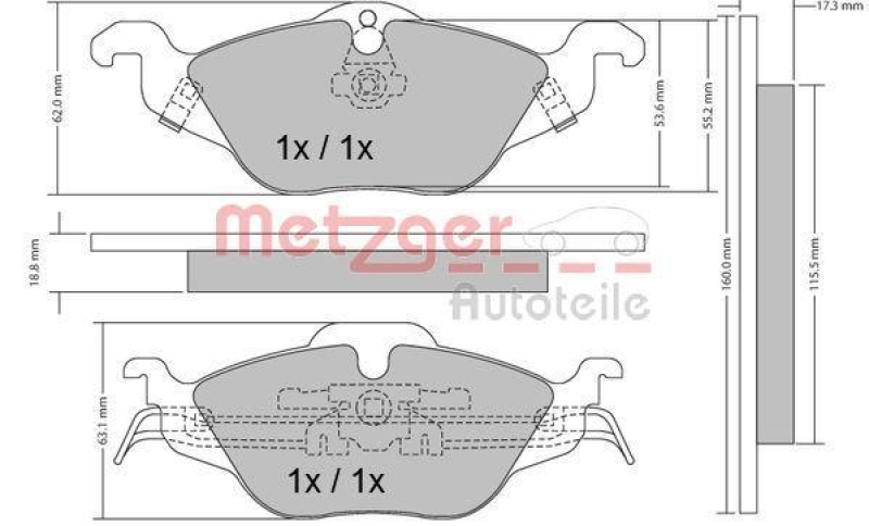 METZGER 1170063 Bremsbelagsatz, Scheibenbremse WVA 23 063