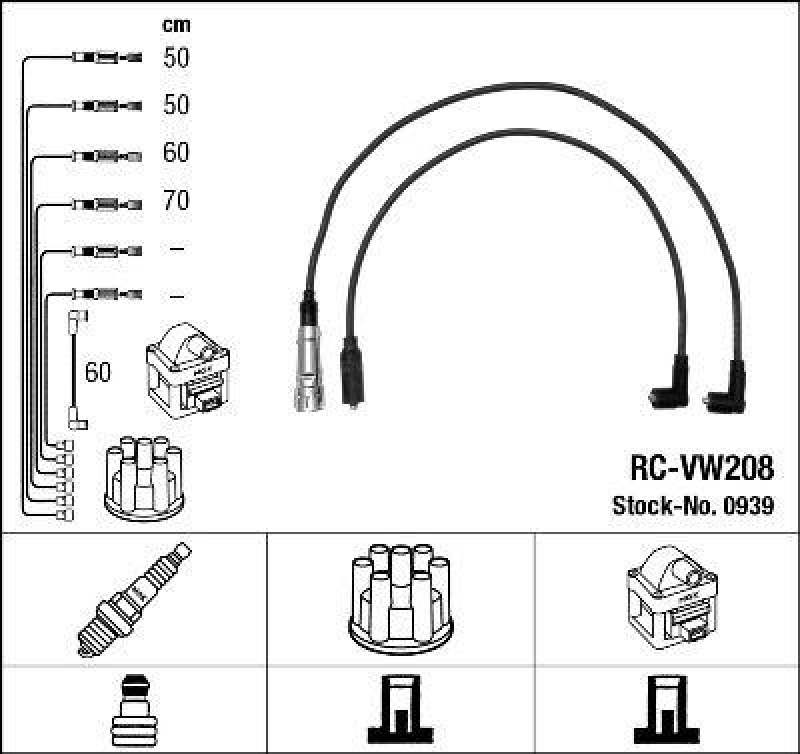 NGK 0939 Zündleitungssatz RC-VW208 |Zündkabel