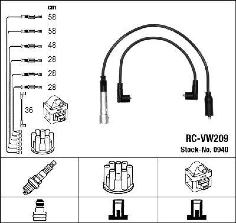 NGK 0940 Zündleitungssatz RC-VW209 |Zündkabel