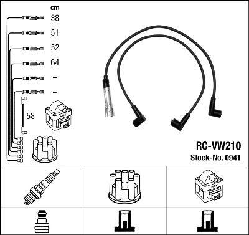 NGK 0941 Zündleitungssatz RC-VW210 |Zündkabel