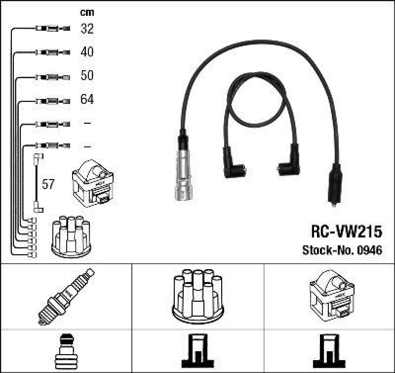 NGK 0946 Zündleitungssatz RC-VW215 |Zündkabel