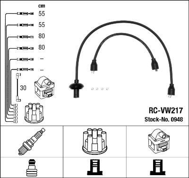 NGK 0948 Zündleitungssatz RC-VW217 |Zündkabel