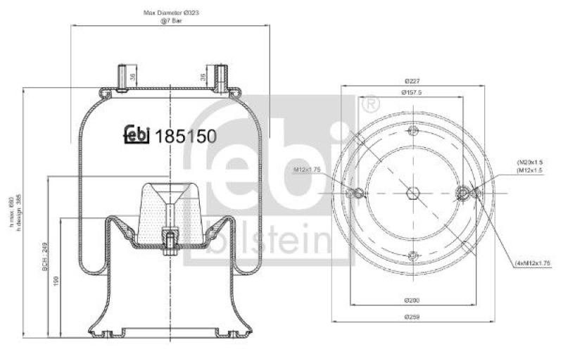 FEBI BILSTEIN 185150 Luftfederbalg mit Stahlkolben für ROR