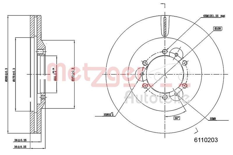 METZGER 6110203 Bremsscheibe Lack/Ks für ISUZU/OPEL VA