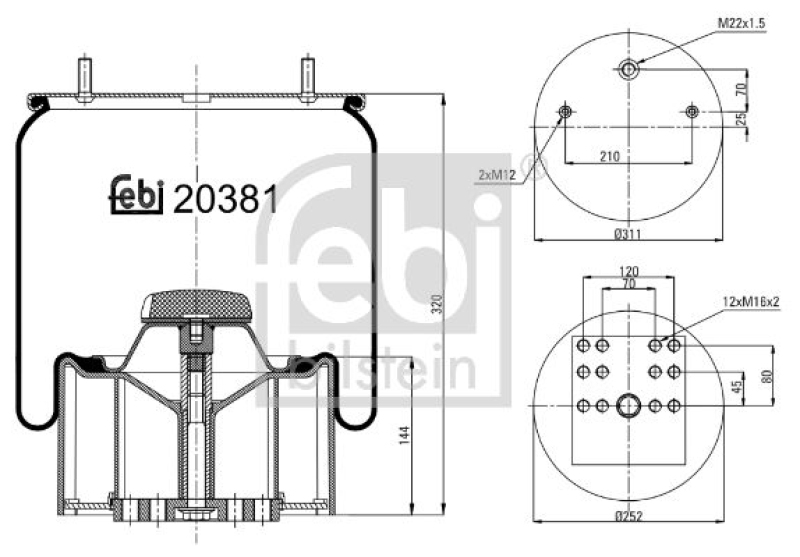 FEBI BILSTEIN 20381 Luftfederbalg mit Stahlkolben für Bergische Achsen