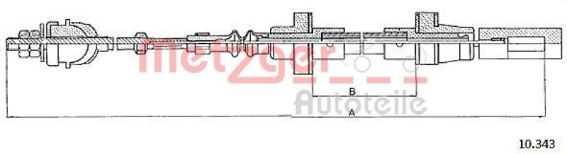 METZGER 10.343 Seilzug, Kupplungsbetätigung für VW