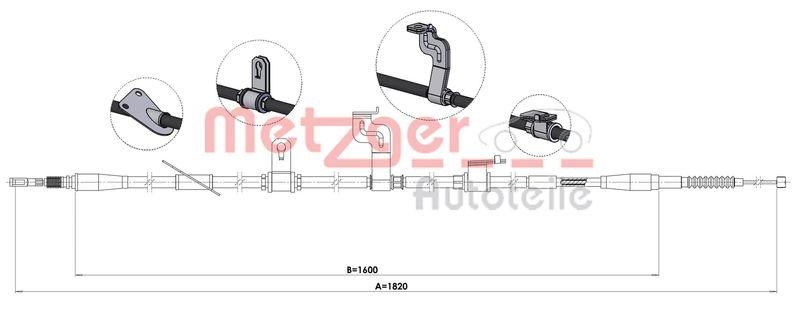 METZGER 17.2596 Seilzug, Feststellbremse für HYUNDAI hinten links