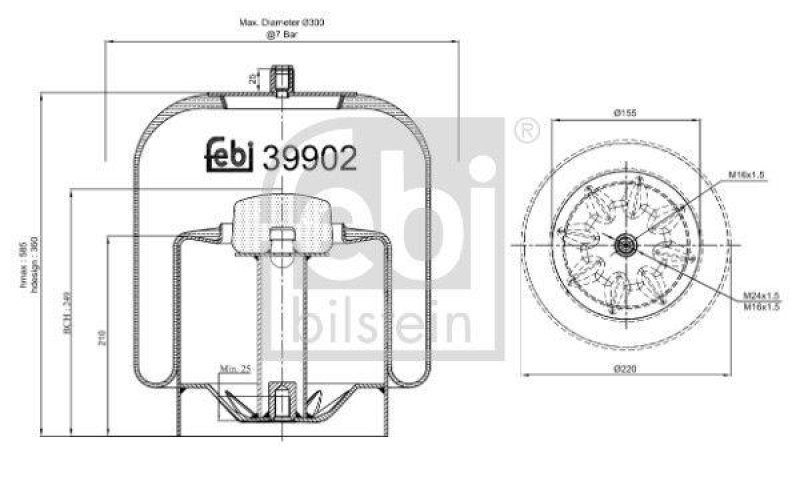 FEBI BILSTEIN 39902 Luftfederbalg mit Stahlkolben für Mercedes-Benz