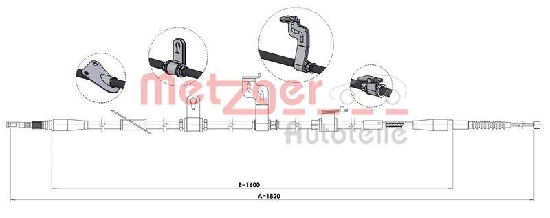 METZGER 17.2596 Seilzug, Feststellbremse f&uuml;r HYUNDAI hinten links