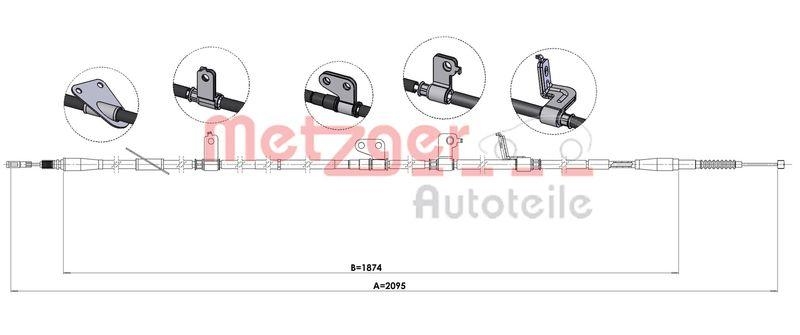 METZGER 17.2597 Seilzug, Feststellbremse für HYUNDAI hinten rechts