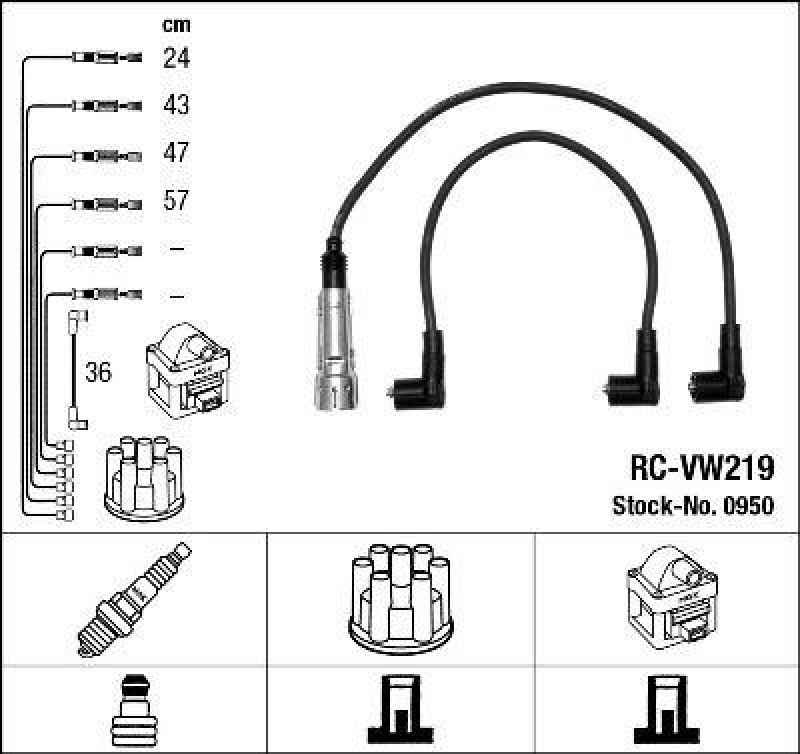 NGK 0950 Zündleitungssatz RC-VW219 |Zündkabel