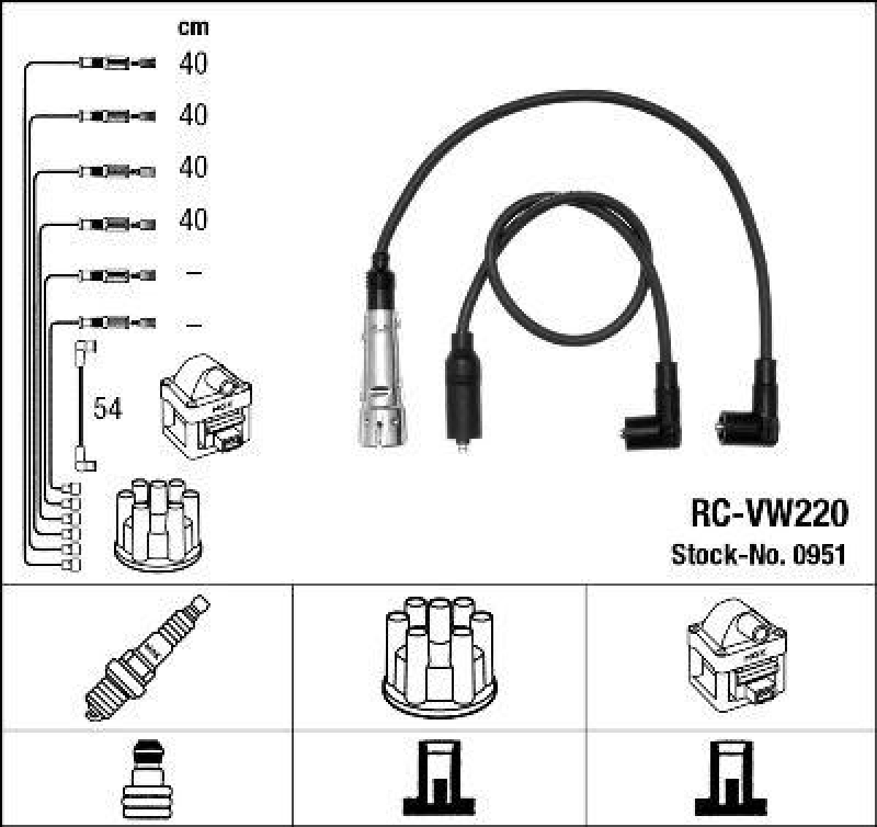 NGK 0951 Zündleitungssatz RC-VW220 |Zündkabel