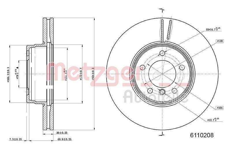 METZGER 6110208 Bremsscheibe Lack/Ks/Ms/Hc für BMW VA