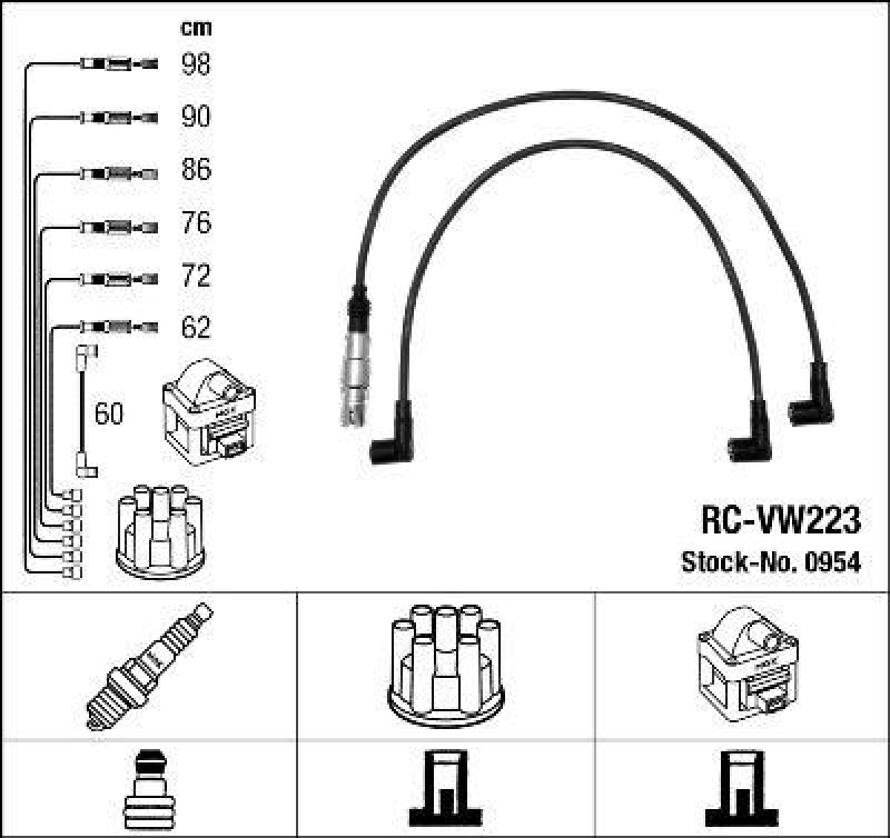 NGK 0954 Zündleitungssatz RC-VW223 |Zündkabel