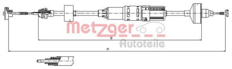 METZGER 10.3443 Seilzug, Kupplungsbetätigung für VW