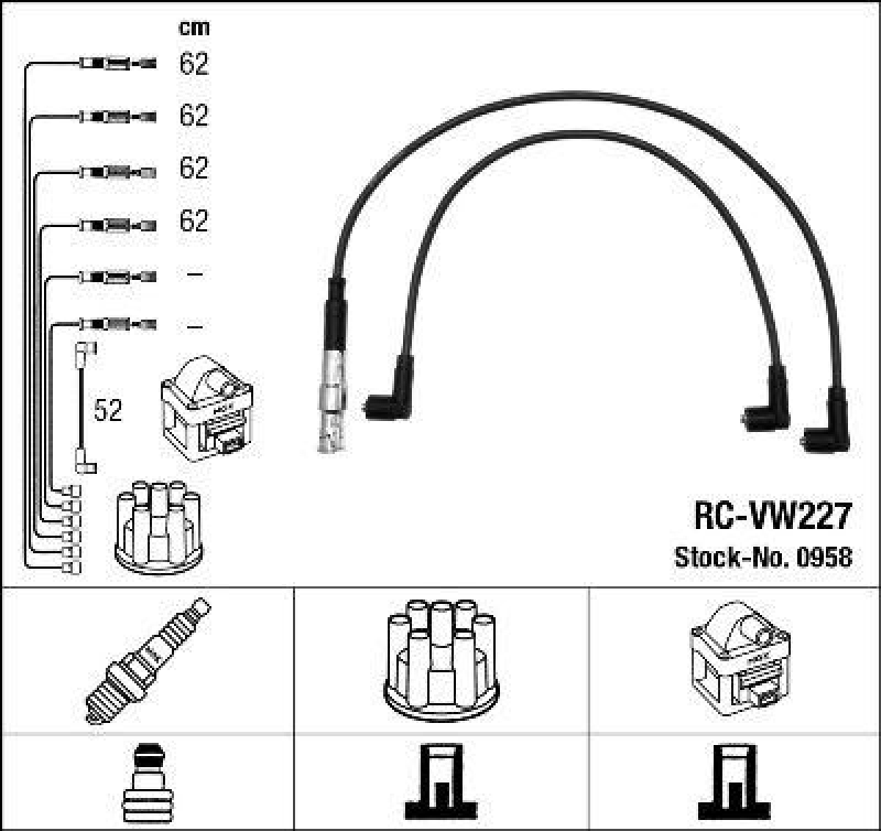 NGK 0958 Zündleitungssatz RC-VW227 |Zündkabel