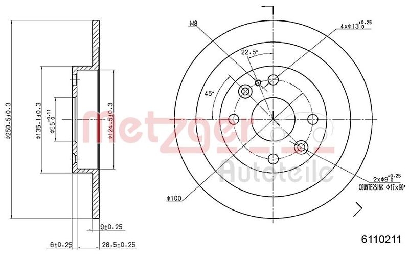 METZGER 6110211 Bremsscheibe Lack/Ks für MAZDA HA