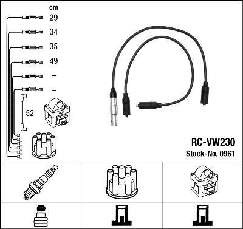 NGK 0961 Zündleitungssatz RC-VW230 |Zündkabel