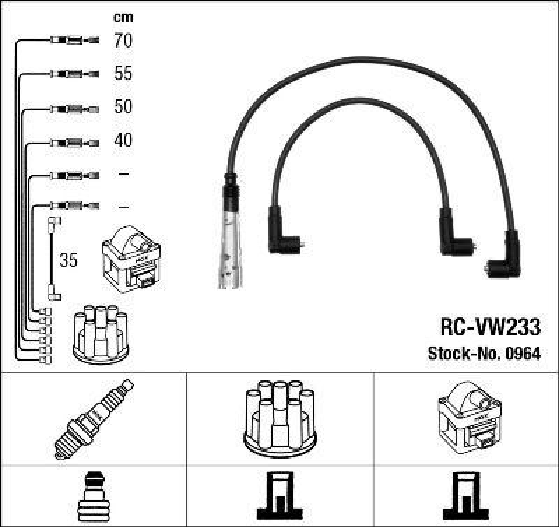 NGK 0964 Zündleitungssatz RC-VW233 |Zündkabel