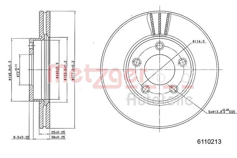 METZGER 6110213 Bremsscheibe Lack/Ks für MAZDA VA