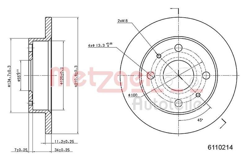 METZGER 6110214 Bremsscheibe Lack/Ks für DAIHATSU VA