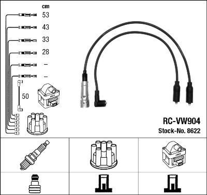 NGK 8622 Zündleitungssatz RC-VW904 |Zündkabel