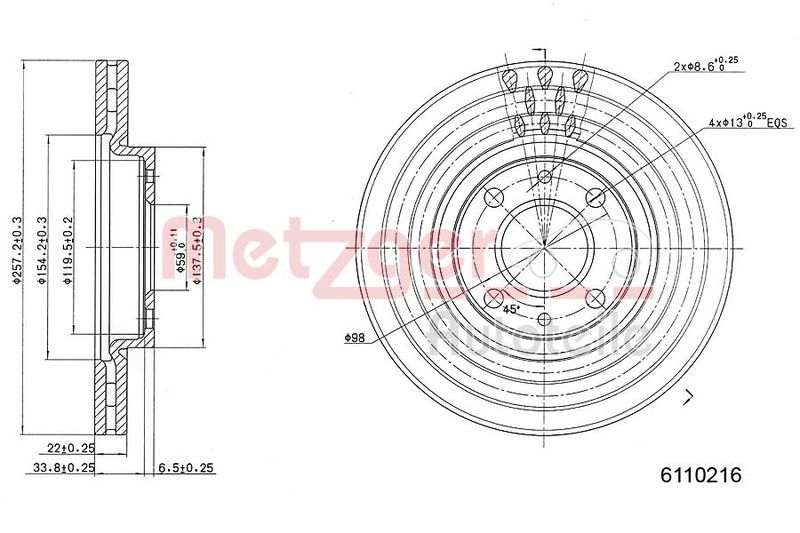 METZGER 6110216 Bremsscheibe Lack/Ks/Ms für LANCIA VA