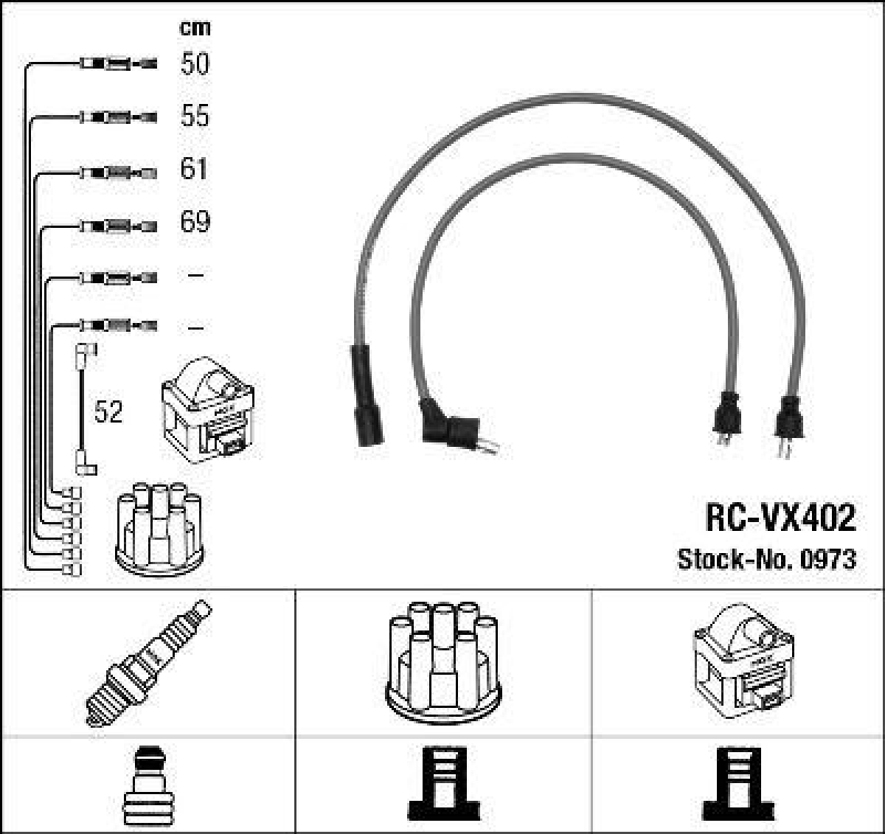 NGK 0973 Zündleitungssatz RC-VX402 |Zündkabel