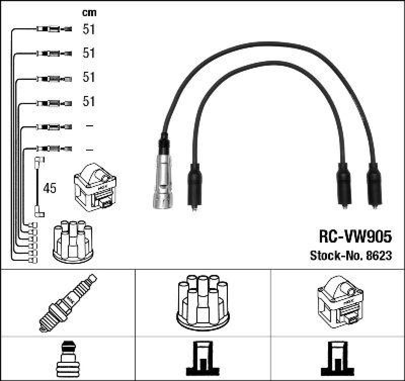 NGK 8623 Zündleitungssatz RC-VW905 |Zündkabel