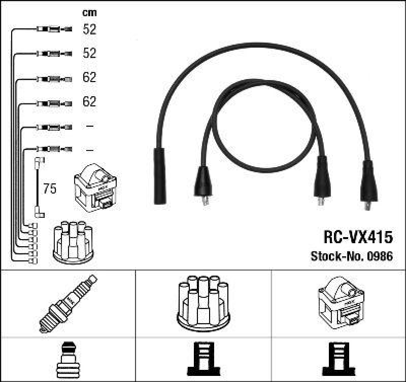 NGK 0986 Zündleitungssatz RC-VX415 |Zündkabel