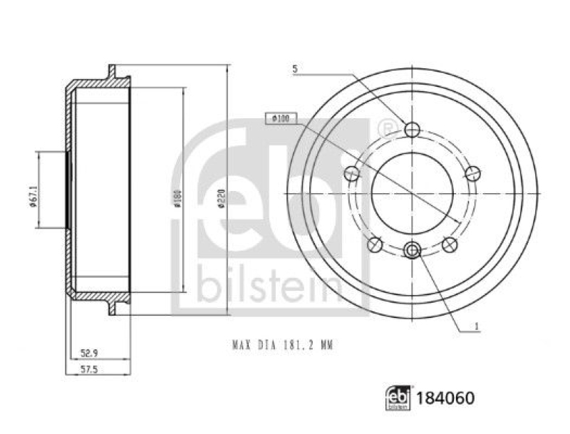 FEBI BILSTEIN 184060 Bremstrommel für Mercedes-Benz