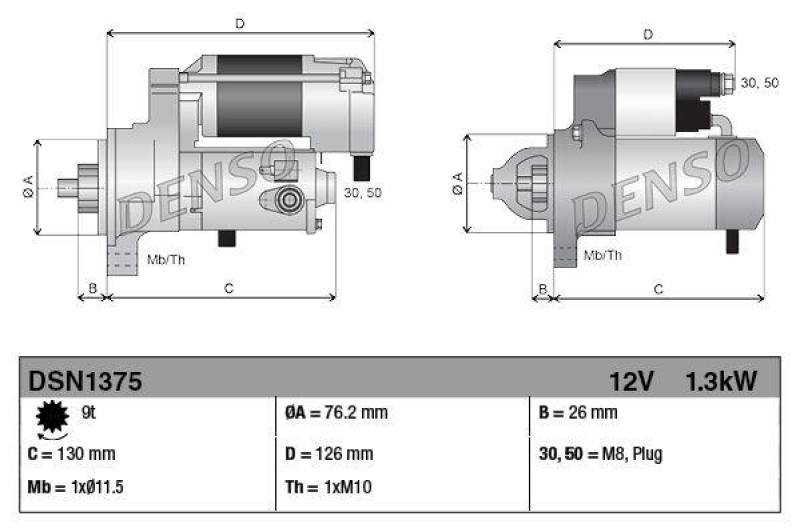 DENSO DSN1375 Starter BMW 1 (E87) 116 i (2003 - 2012)